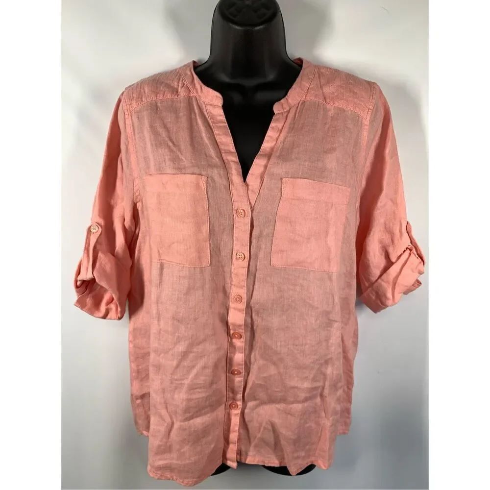 5----- Harve Benard Washable Linen Button Front Top Size Medium NWOT